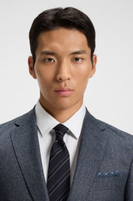 Slim-fit blazer in micro-patterned virgin wool, Dark Blue