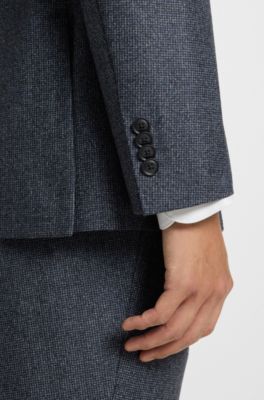 Slim-fit blazer in micro-patterned virgin wool, Dark Blue
