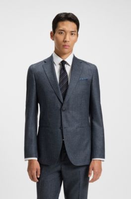 Slim-fit blazer in micro-patterned virgin wool, Dark Blue