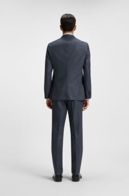 Slim-fit blazer in micro-patterned virgin wool, Dark Blue