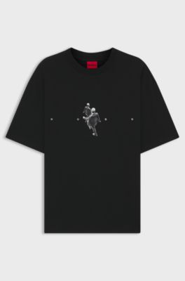 T-shirt oversize in jersey di cotone con grafica con logo, Nero