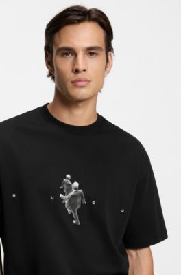 Oversized-fit T-shirt in cotton jersey with graphic artwork, Black