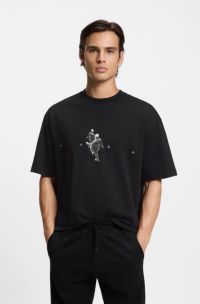 Oversized-fit T-shirt in cotton jersey with graphic artwork, Black