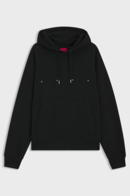 Felpa oversize con cappuccio in terry di cotone con stampa grafica, Nero