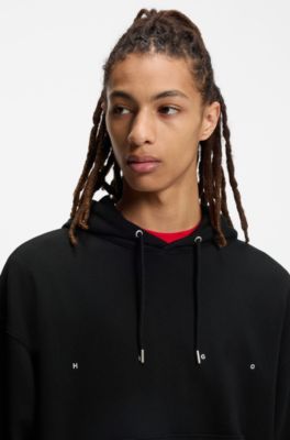 Oversized-fit hoodie in cotton terry with graphic print, Black