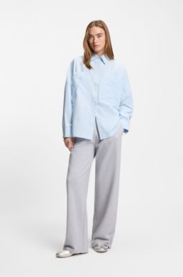 Relaxed-fit blouse in striped cotton poplin, Light Blue