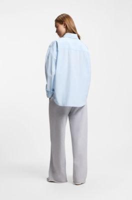 Relaxed-fit blouse in striped cotton poplin, Light Blue