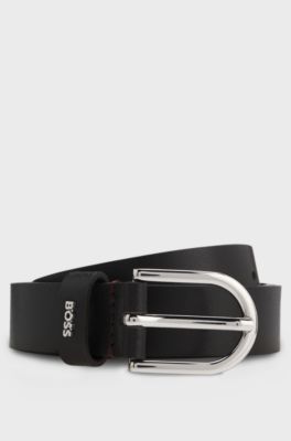 Italian-leather belt with logo keeper, Dark Brown