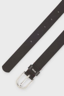 Italian-leather belt with logo keeper, Dark Brown