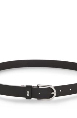 Italian-leather belt with logo keeper, Dark Brown