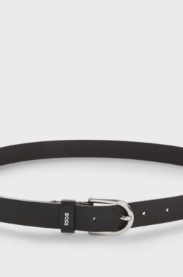 Italian-leather belt with logo keeper, Dark Brown