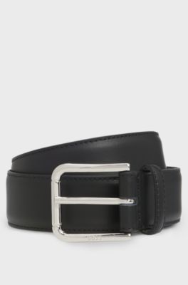 Italian-leather belt with polished pin buckle, Black