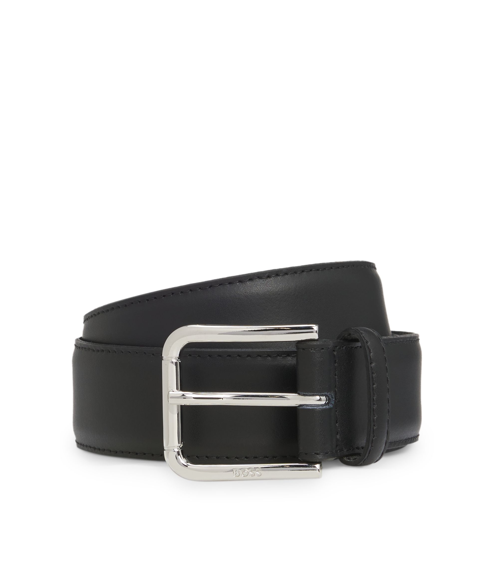 BOSS - イタリア製 レザーベルト ロゴバックル - ブラック