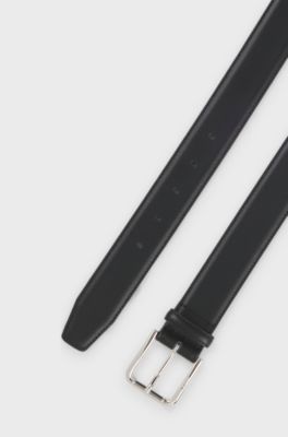 Ceinture en cuir italien avec boucle &agrave; ardillon et logo grav&eacute;, Noir