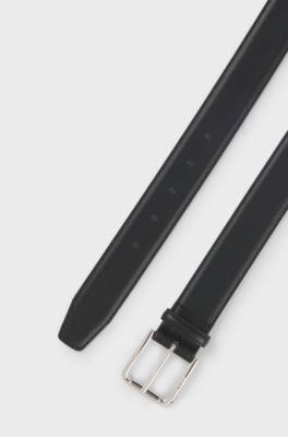 Italian-leather belt with polished pin buckle, Black