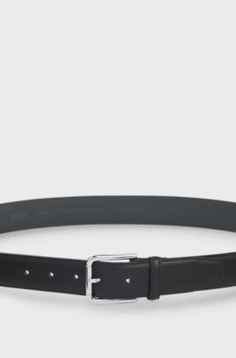 Italian-leather belt with logo-engraved pin buckle, Black