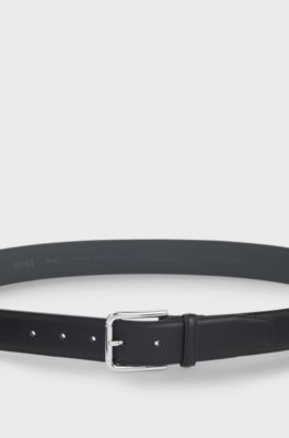 Italian-leather belt with polished pin buckle, Black