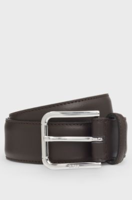 Italian-leather belt with polished pin buckle, Dark Brown