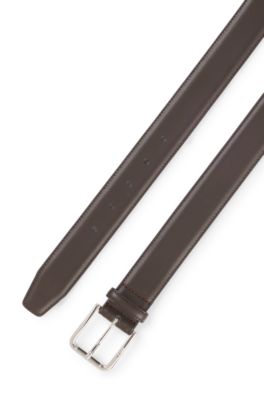 Italian-leather belt with logo-engraved pin buckle, Dark Brown