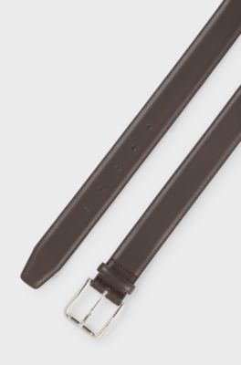 Ceinture en cuir italien avec boucle &agrave; ardillon et logo grav&eacute;, Marron fonc&eacute;