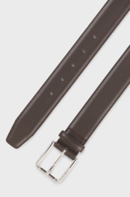 Italian-leather belt with polished pin buckle, Dark Brown