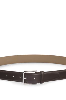 Italian-leather belt with logo-engraved pin buckle, Dark Brown