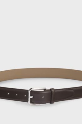 Italian-leather belt with logo-engraved pin buckle, Dark Brown