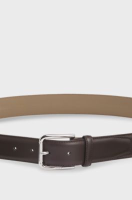 Italian-leather belt with polished pin buckle, Dark Brown