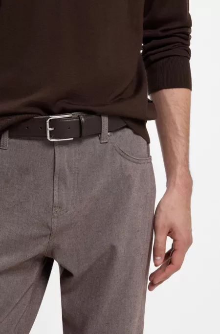 Italian-leather belt with polished pin buckle