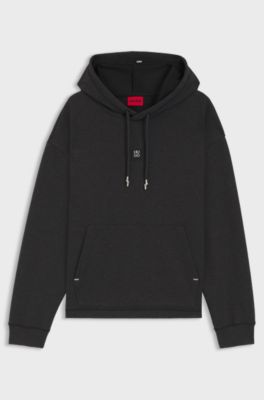 Relaxed-fit hoodie with stacked logo, Dark Grey