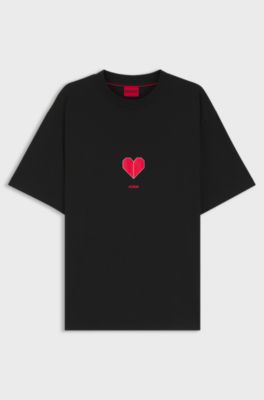 All-gender Cotton-jersey T-shirt with origami-heart prints, Black
