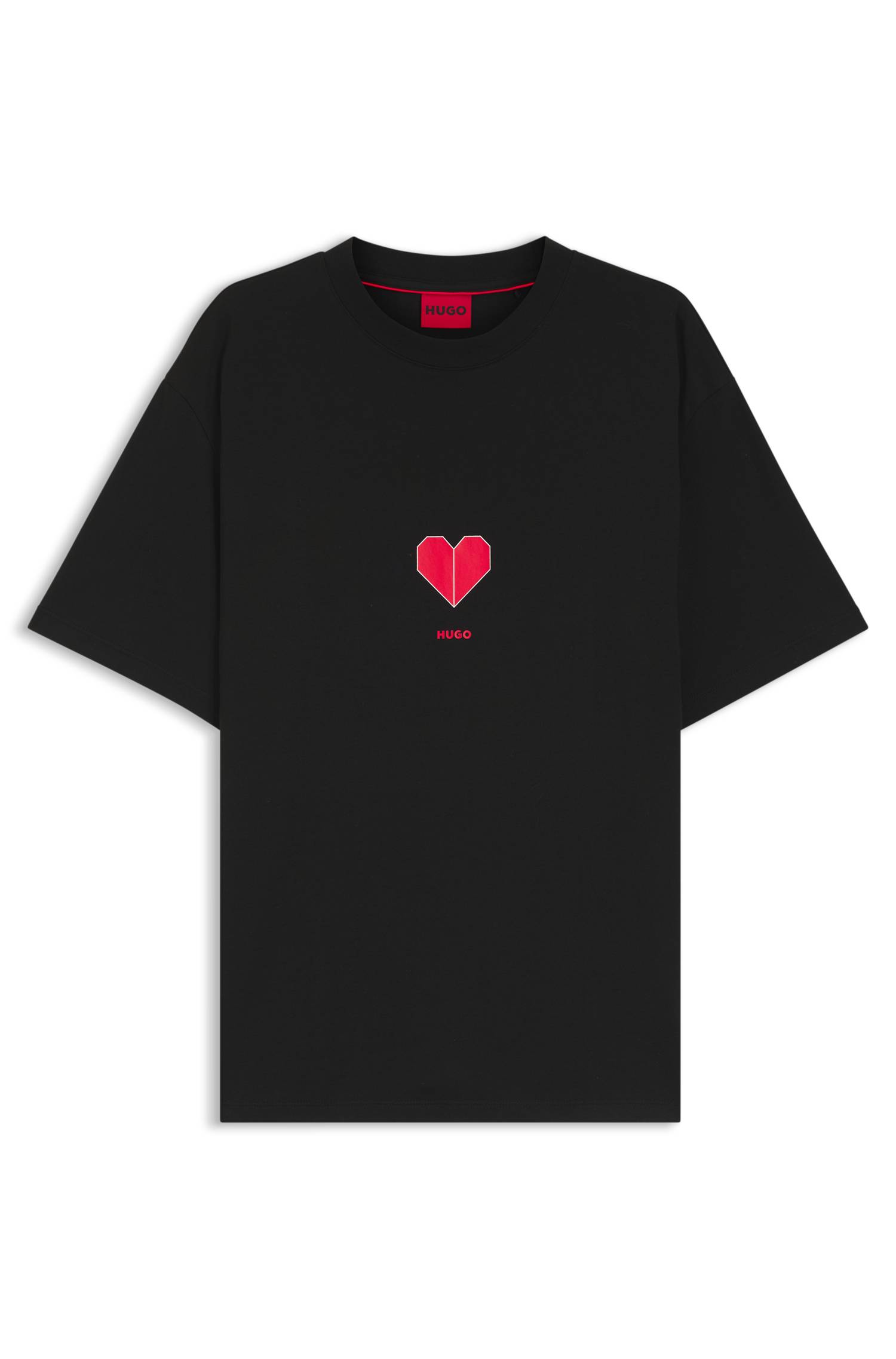 Hugo All-gender Cotton-jersey T-shirt with origami-heart prints herr – bild 4
