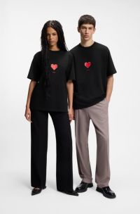 All-gender Cotton-jersey T-shirt with origami-heart prints, Black
