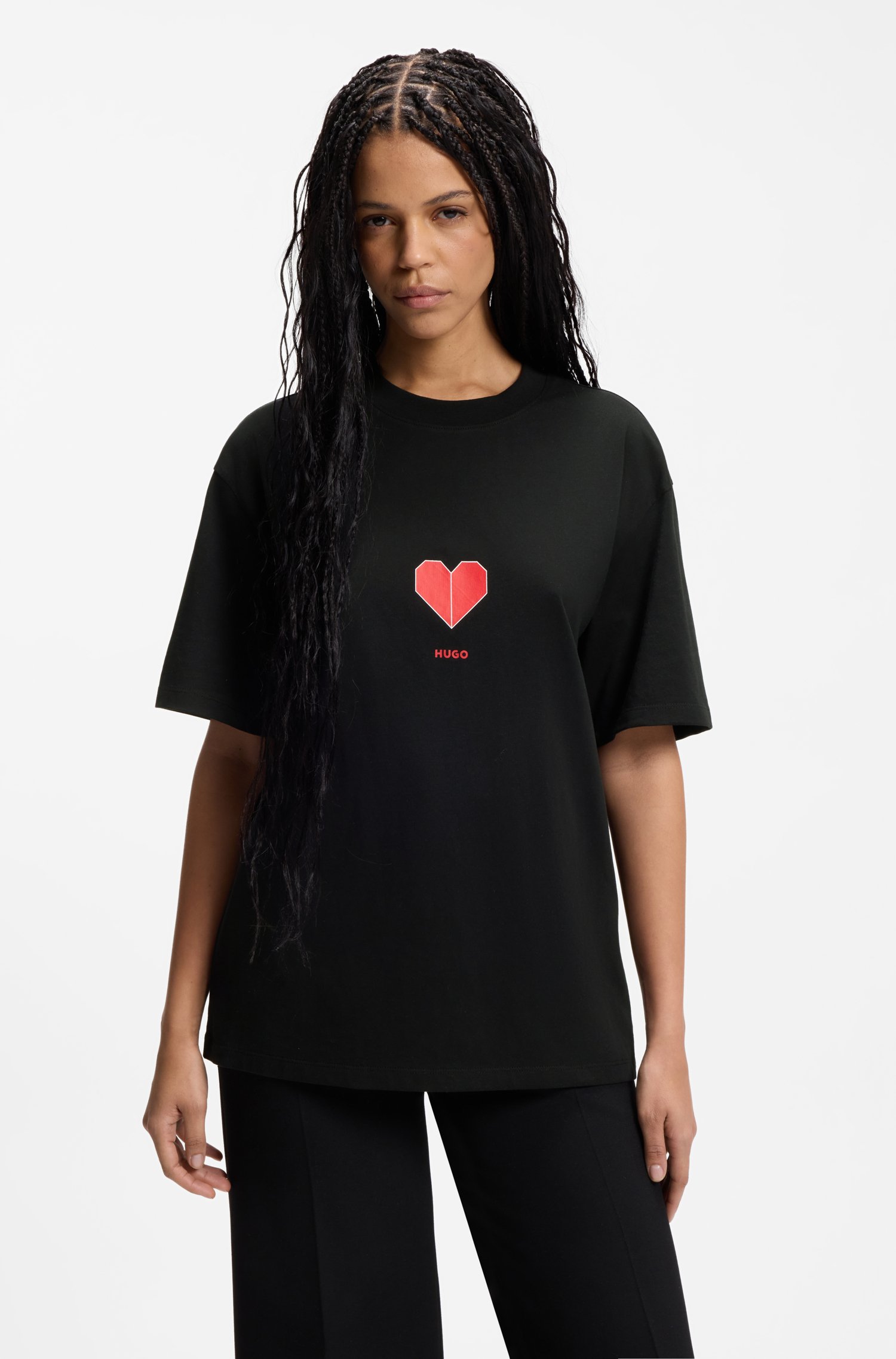 Hugo All-gender Cotton-jersey T-shirt with origami-heart prints herr – bild 3