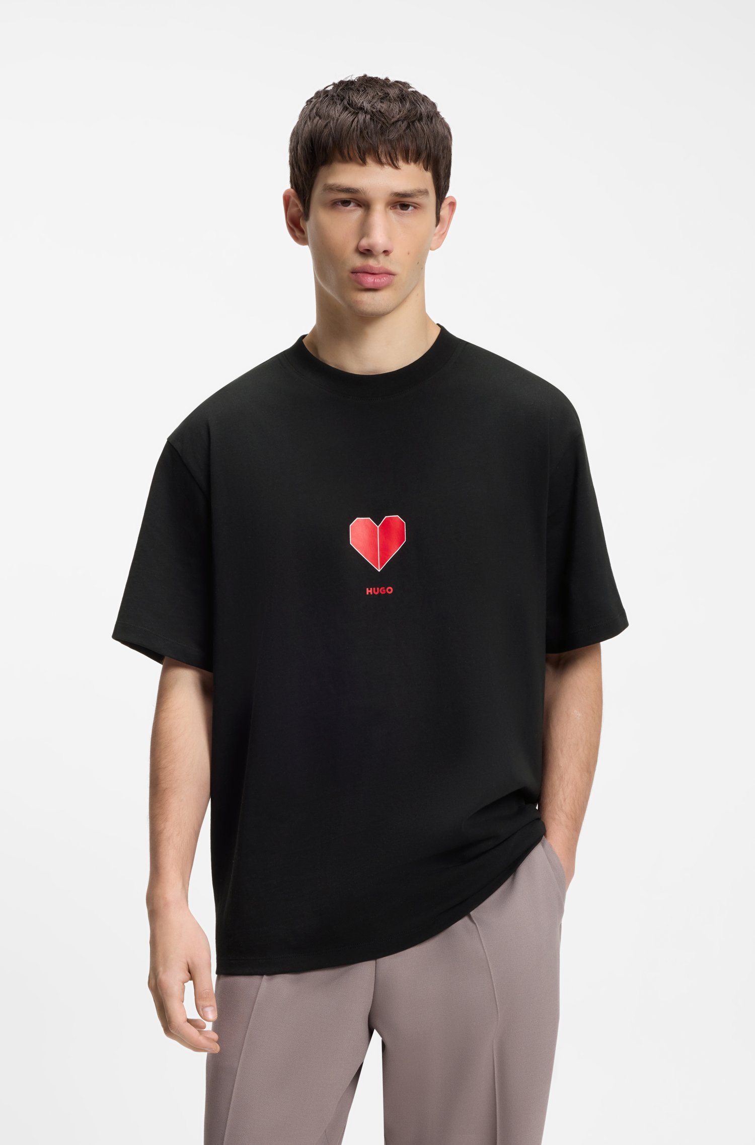 Hugo All-gender Cotton-jersey T-shirt with origami-heart prints herr – bild 2
