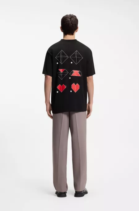 All-gender Cotton-jersey T-shirt with origami-heart prints
