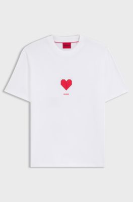 K&ouml;nsneutral T-shirt i bomullsjersey med tryckta origamihj&auml;rtan, Vit