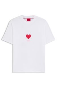 Cotton-jersey T-shirt with origami-heart prints, White