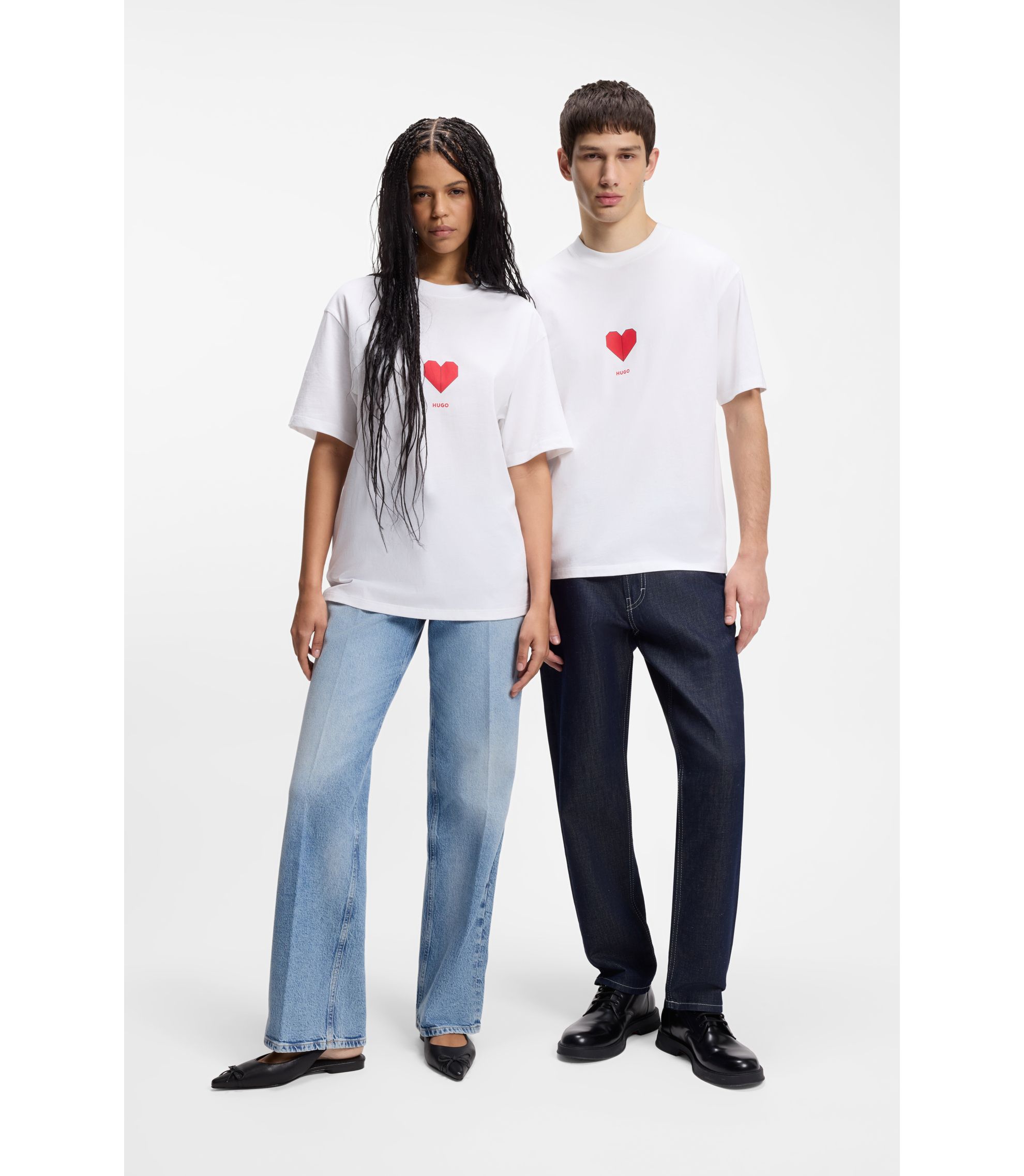 HUGO - All-gender Cotton-jersey T-shirt with origami-heart prints