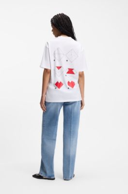 T-shirt en jersey unisexe de coton &agrave; imprim&eacute; c&oelig;ur origami, Blanc