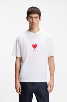 All-gender T-Shirt aus Baumwoll-Jersey mit Origami-Herz-Prints, Wei&szlig;