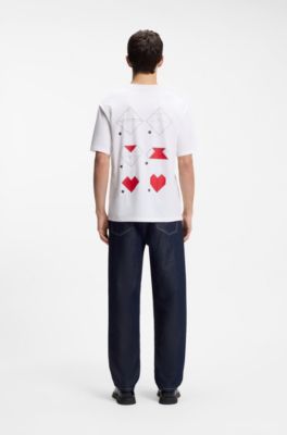All-gender Cotton-jersey T-shirt with origami-heart prints, White