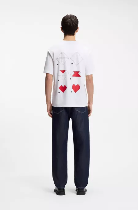 All-gender Cotton-jersey T-shirt with origami-heart prints
