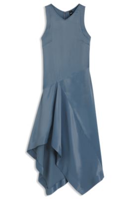 Sateen dress with asymmetric hemline, Blue