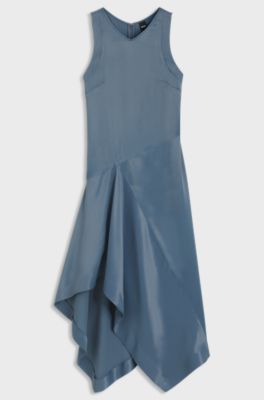 Sateen dress with asymmetric hemline, Blue