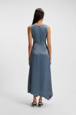 Sateen dress with asymmetric hemline, Blue
