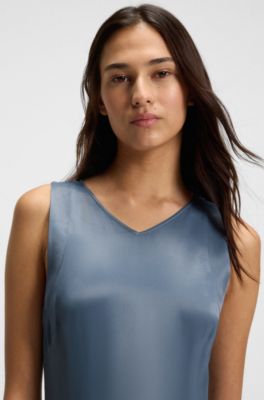 Sateen dress with asymmetric hemline, Blue