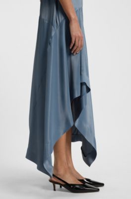 Sateen dress with asymmetric hemline, Blue