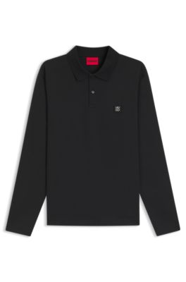 Cotton-blend polo shirt with stacked logo, Black