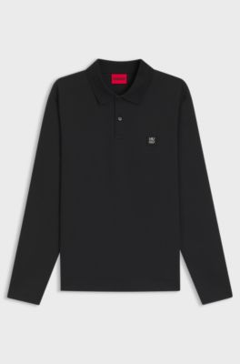 Cotton-blend polo shirt with stacked logo, Black